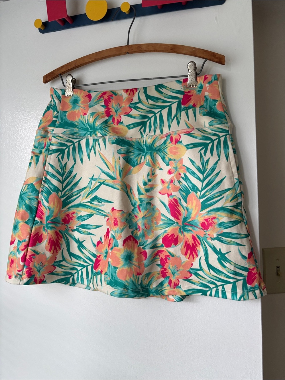 Floral A-Line Skort with pockets - Cream with Teal & Pink Floral Print